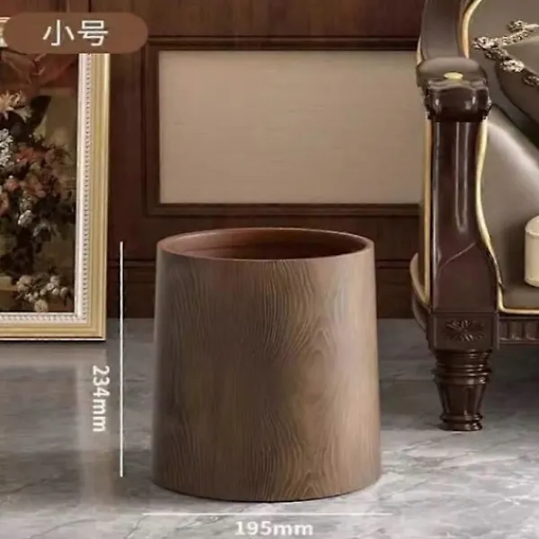 Hot 12/15L Papperskorg med Lock - Valnötsbrun Trämönstrad Badrumspapperskorg-FQ- 12L