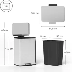 Northio 20L pedalhink med mjukstängande lock, avtagbar innerhink