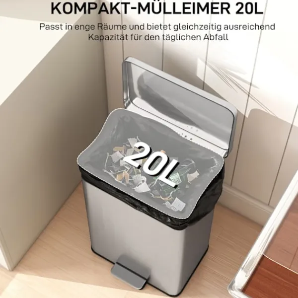 Northio 20L pedalhink med mjukstängande lock, avtagbar innerhink