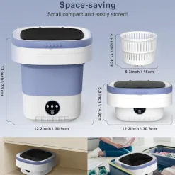 Outlet 9054726972289 12L Portabel Tvättmaskin, 3 Djuprengöringslägen & Avtagbar. Vikbar Tvättmaskin för Lägenheter, Sovsalar