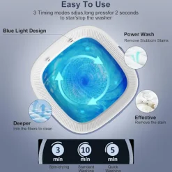 Outlet 9054726972289 12L Portabel Tvättmaskin, 3 Djuprengöringslägen & Avtagbar. Vikbar Tvättmaskin för Lägenheter, Sovsalar