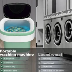 New 12L Portabel Tvättmaskin, 3 Djuprengöringslägen & Avtagbar. Hopfällbar Tvättmaskin för Lägenheter, Sovsalar