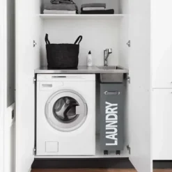 45L Smal Hopfällbar Tvättkorg med 4 Hjul Smal Vikbar Tvättkorg Rektangulär Tvättkorg för Förvaring av Kläder Hemma (Mörkgrå)/NC/