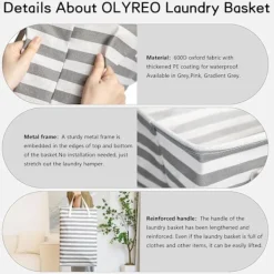 Sale 75L Stor Tvättkorg - Fristående Vattentät Tvättkorg med Förlängt Handtag - Hopfällbar Hög Tvättkorg Grå Gray