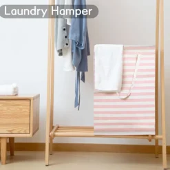 Best 75L Stor Tvättkorg - Fristående Vattentät Tvättkorg med Förlängt Handtag - Vikbar Hög Tvättkorg Rosa Pink