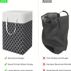 Outlet 75L Stor Tvättkorg - Fristående Vattentät Tvättkorg med Förlängt Handtag - Hopfällbar Hög Tvättkorg Black