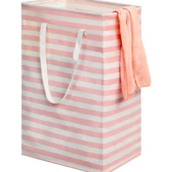 Online 75L Stor Tvättkorg - Fristående Vattentät Tvättkorg med Förlängt Handtag - Vikbar Hög Tvättkorg Rosa