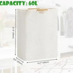 Best 60L Stor Tvättkorg Hopfällbar Tvättkasse Fristående Hög Klädkorg Hopfällbar Tvättförvaringsbehållare