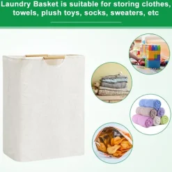 Best 60L Stor Tvättkorg Hopfällbar Tvättkasse Fristående Hög Klädkorg Hopfällbar Tvättförvaringsbehållare