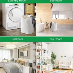 Best 60L Stor Tvättkorg Hopfällbar Tvättkasse Fristående Hög Klädkorg Hopfällbar Tvättförvaringsbehållare