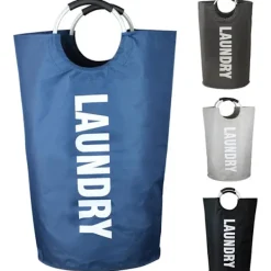 Best 90L Stor Tvättkorg, Hopfällbar Tvättsäck, Fristående Hög Tvättkorg, Vikbar Tvättkorg Navy blue