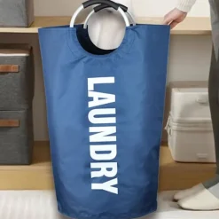 Best 90L Stor Tvättkorg, Hopfällbar Tvättsäck, Fristående Hög Tvättkorg, Vikbar Tvättkorg Navy blue