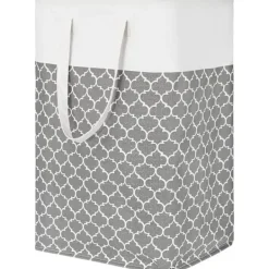 Online 80L Tvättkorg (Grå), Stor Tvättkorg med Förstärkta Långa Handtag, Fällbar Fristående Klädkorg, Vattentät Förvaringskorg för Be