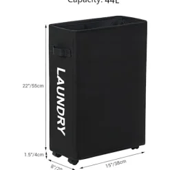 Best /#/44L Tvättkorg med hjul Smal hopfällbar tvättkorgar Smutstvättpåse Smal tvättkorg med hjul(Svart)/#/