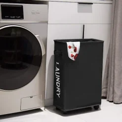 Best /#/44L Tvättkorg med hjul Smal hopfällbar tvättkorgar Smutstvättpåse Smal tvättkorg med hjul(Svart)/#/