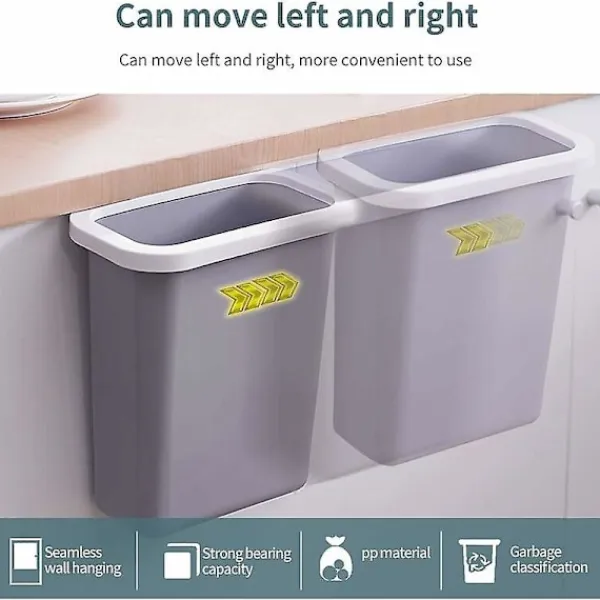 Online 10L Väggmonterad papperskorg för bil hem kontor kök burk (grå)