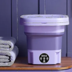Sale 8l Vikbar Tvätmaskin Bärbar Strumpa Och Underkläder Infällbar Hushålls Tvätmaskin 3 Modeller Med Snurr TorkningBY UK Purple