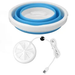 Sale 5L Vikbar Tvättmaskin Ultraljud Vibration Framåt Bakåt USB Vikbar Bricka för Hem Blå