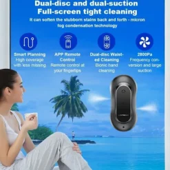 New LIECTROUX Fönsterputningsrobot YW810 - APP-kontroll - Dubbel sprutning - 10 Tvättlappar Svart