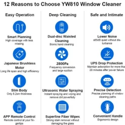 New LIECTROUX Fönsterputningsrobot YW810 - APP-kontroll - Dubbel sprutning - 10 Tvättlappar Svart