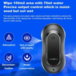 New LIECTROUX Fönsterputningsrobot YW810 - APP-kontroll - Dubbel sprutning - 10 Tvättlappar Svart