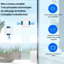 New LIECTROUX Fönsterputsrobot YW509 – Spray med 4 munstycken / 3 riktningar – 100mL tank – 3000Pa – APP – Trippelsäkerhet Vit