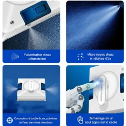 New LIECTROUX Fönsterputsrobot YW509 – Spray med 4 munstycken / 3 riktningar – 100mL tank – 3000Pa – APP – Trippelsäkerhet Vit