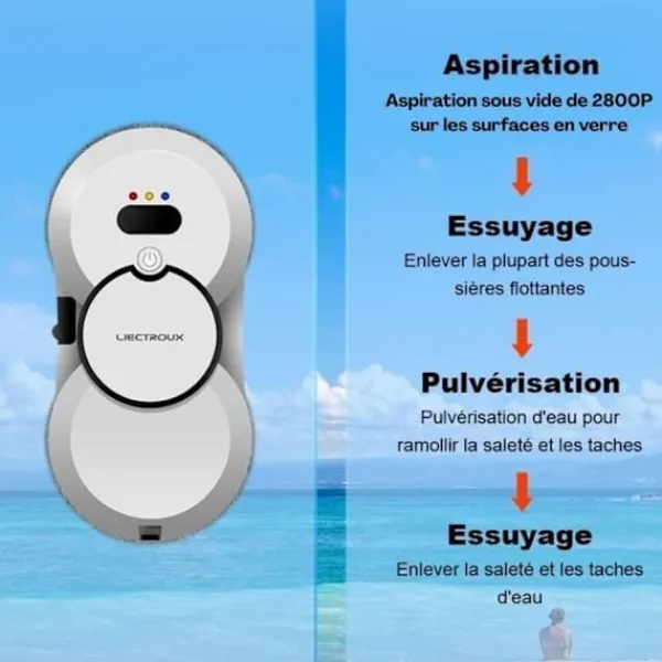 Online LIECTROUX Robotfönsterputsare HCR-10 Vit - 2800 Pa - 30ml Behållare - Automatisk Rengöring - Oberoende Intelligent Fönsterputsningsrobot