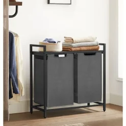 Online SONGMICS Liten badrumshylla med två tvättkorgar - 92 liter - Grå / Brun