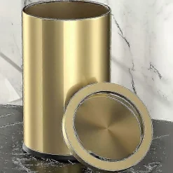 Hot Liten badrumstunna i metall 9L, guld svänglock soptunna 31cm höjd för kompakta toaletter