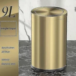 Hot Liten badrumstunna i metall 9L, guld svänglock soptunna 31cm höjd för kompakta toaletter