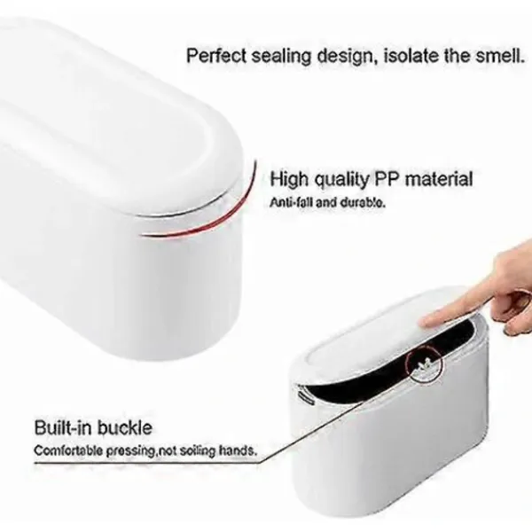 Outlet Liten Bordsavfallsbehållare Med Tryckknappslock För Kontor, Badrum, Kök Och Sovrum, Djurfoderförråd, Vit