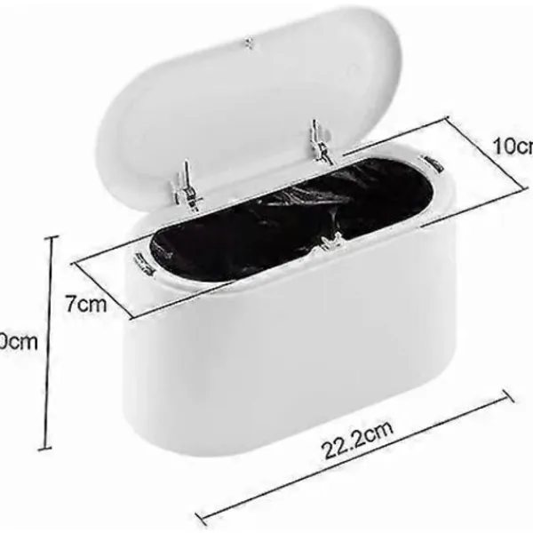 Outlet Liten Bordsavfallsbehållare Med Tryckknappslock För Kontor, Badrum, Kök Och Sovrum, Djurfoderförråd, Vit