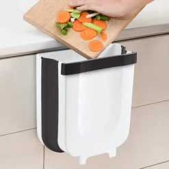 Liten Hängande Köksavfallskorg, Hopfällbar Mini Soptunna för Skåp/Bil/Sovrum/Badrum, Plast, Vit, 9 Liter