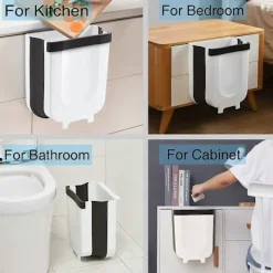 Liten Hängande Köksavfallskorg, Hopfällbar Mini Soptunna för Skåp/Bil/Sovrum/Badrum, Plast, Vit, 9 Liter