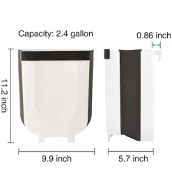 Liten Hängande Köksavfallskorg, Hopfällbar Mini Soptunna för Skåp/Bil/Sovrum/Badrum, Plast, Vit, 9 Liter