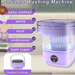 New Liten hopfällbar tvättmaskin, bärbar tvättbalja, bärbar tvättmaskin, 9L 2 i 1 hopfällbar tvättmaskin och torktumlare lila