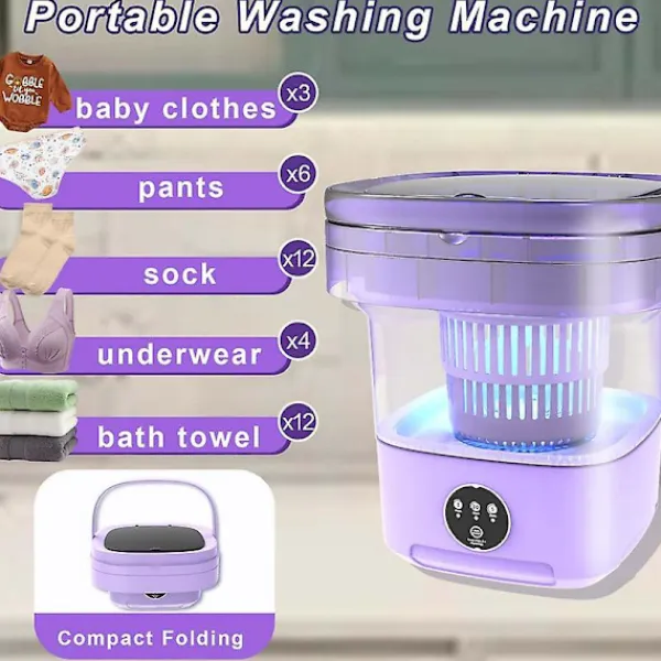 New Liten hopfällbar tvättmaskin, portabel tvättbalja, portabel tvättmaskin, 9L 2 i 1 hopfällbar tvättmaskin och torktumlare purple