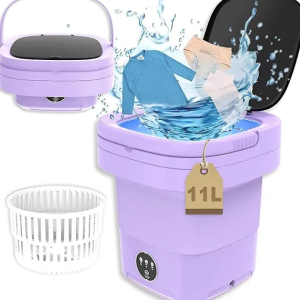 New Liten hopfällbar tvättmaskin, portabel tvättbalja, portabel tvättmaskin, 9L 2 i 1 hopfällbar tvättmaskin och torktumlare purple