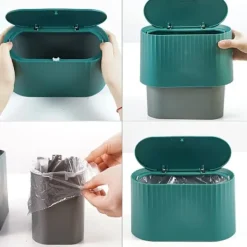 Online Liten papperskorg för skrivbord med lock, 2L Mini skrivbordspapperskorg med trycklock, Bärbar skrivbordspapperskorg Tepåse papperskorg för vardagsrum (GRÖN) | Fyndiq