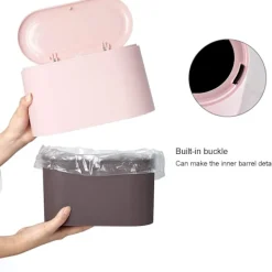 Discount Liten (Rosa) Bordskorg med Tryckknappslock för Kontor, Badrum, Kök och Sovrum, Förvaring av Djurfoder