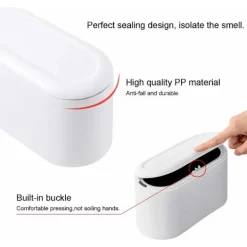 Outlet Liten skrivbords papperskorg med lock för kontor badrum kök sovrum husdjursmat förvaring vit