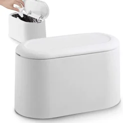 Sale Liten skrivbordspapperskorg med knapplock för kontor, badrum, kök och sovrum