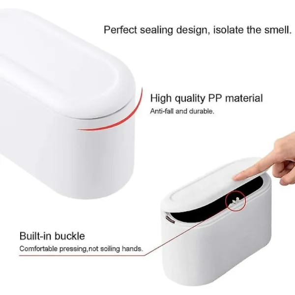 Sale Liten skrivbordspapperskorg med knapplock för kontor, badrum, kök och sovrum