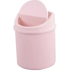 Clearance Liten soptunna i plast, mini-papperskorg för skrivbord med svänglock, rosa