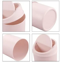 Clearance Liten soptunna i plast, mini-papperskorg för skrivbord med svänglock, rosa