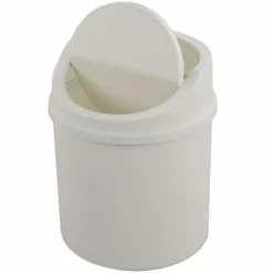 Discount Liten soptunna i plast, mini-papperskorg för skrivbord med svänglock, vit