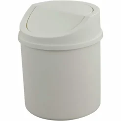 Discount Liten soptunna i plast, mini-papperskorg för skrivbord med svänglock, vit