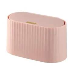 Hot Liten soptunna med lock för skrivbord, 2L Mini Bordsavfallsbehållare med trycklock, Bärbar Bordsavfallsbehållare Tepåse för vardagsrum (ROSA)