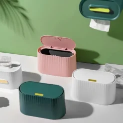 Hot Liten soptunna med lock för skrivbord, 2L Mini Bordsavfallsbehållare med trycklock, Bärbar Bordsavfallsbehållare Tepåse för vardagsrum (ROSA)